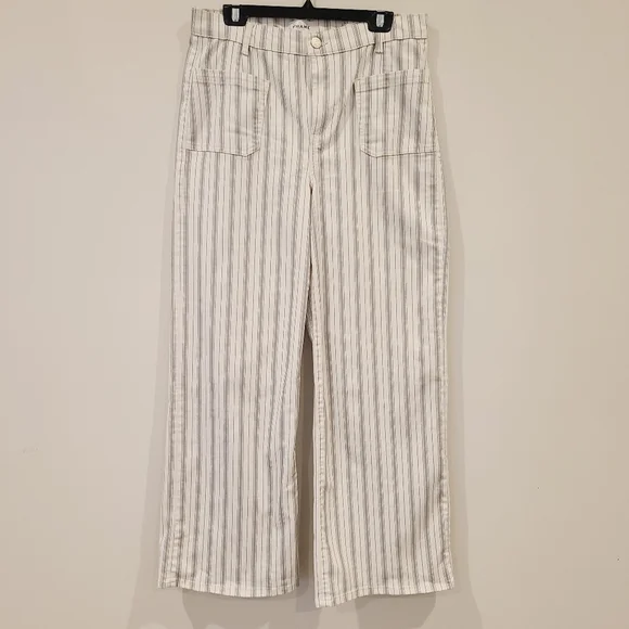FRAME Denim Le Slim Palazzo Ivory Striped Jeans - Picture 2 of 10